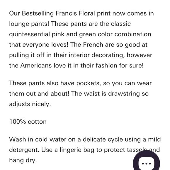 Pax Philomena NWT Francis Floral cotton draw string pants w/Beaded Tassel ties - Picture 4 of 16